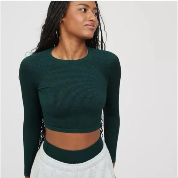 aerie Tops - Offline by Aerie Forest Green Long Sleeve Crop Top